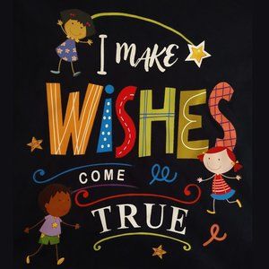 "Wishes Come True" Graphic T Shirt Size L Black Silky Poly Fabric